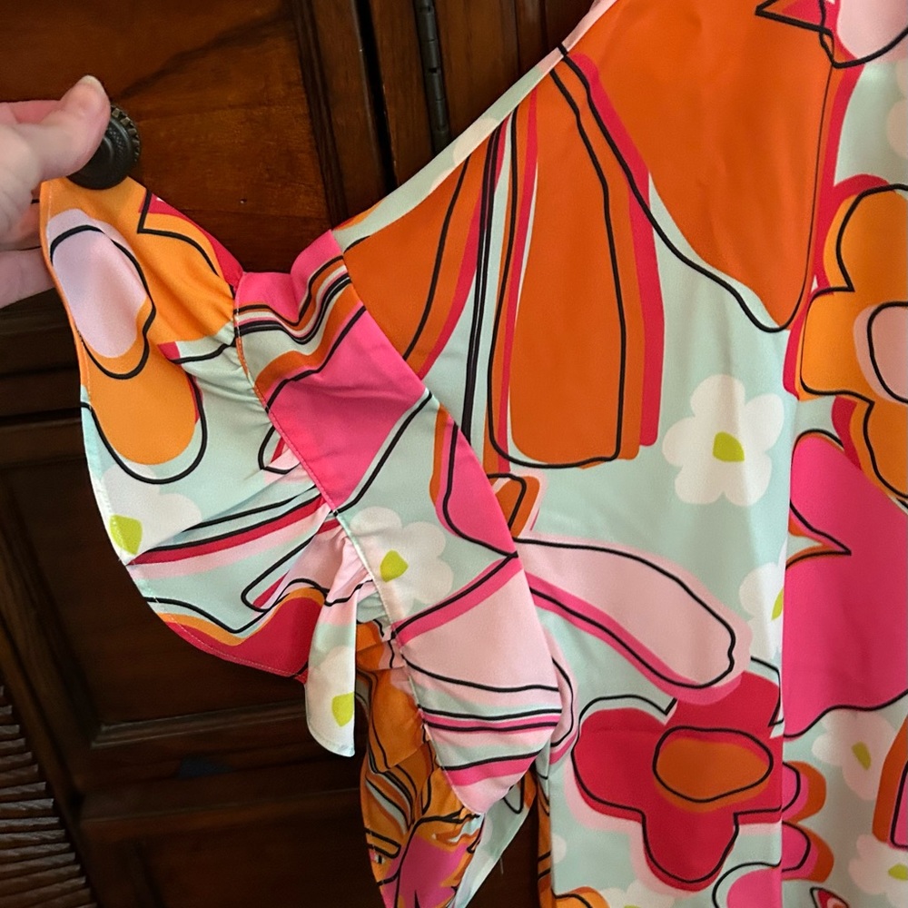 NWOT CROSBY by Mollie Burch Pink and Orange Floral Blouse, Size Large - Picture 6 of 15